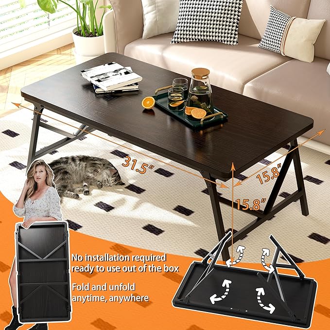 Folding Coffee Table, No Assembly Low Coffee Table, Floor Table Desk for Sitting on The Floor, Portable Floor Table for Living Room, Home, Caravan and use, 31.5L‘ x 15.8W’ x 15.8H’
