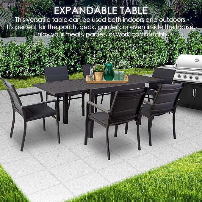 Kozyard Villa Expandable Patio Dining Table - Adjustable, Aluminum Outdoor Furniture for 4-6 Person, Perfect for Backyard, Porch, Deck, Garden - Brown, 43"- 86"
