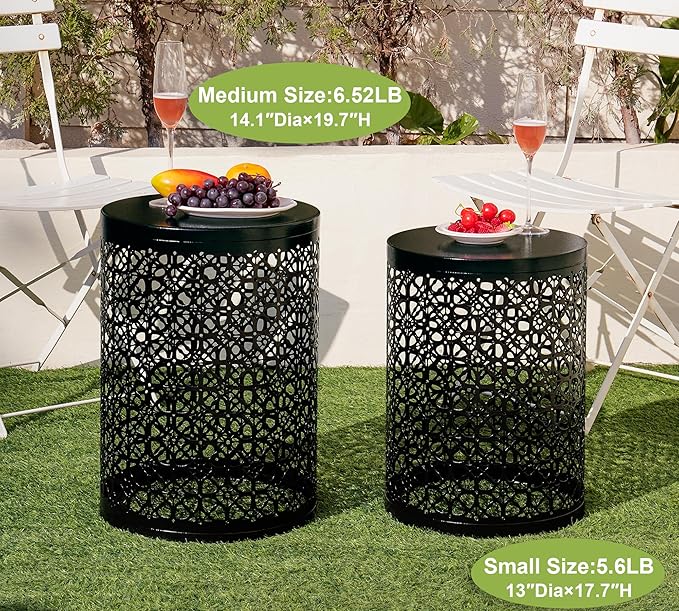 HFHOME Set of 3 Heavy-Duty Round End Table, Side Table, Coffee Table for Indoor Multifunctional Use, Outdoor Decorative Garden Stool Plant Stand-Black