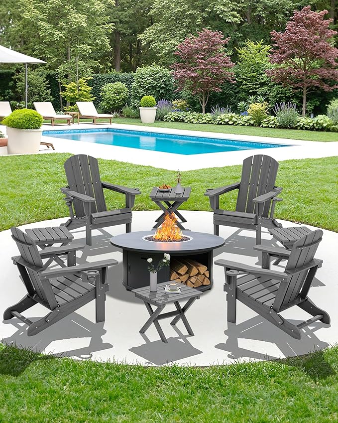 SERWALL Small Folding Side Table, HDPE Outdoor End Table for Patio, Porch, Deck, Pool, Gray