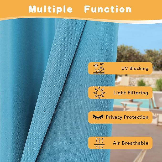 HolidayIdeas Outdoor Curtains for Patio Waterproof, 4 Panels - 54 x 108 Inch - Privacy Protection & Light Filtering Curtains Teal Grommet Outside Curtains for Porch, Gazebo, Pergola, Backyard