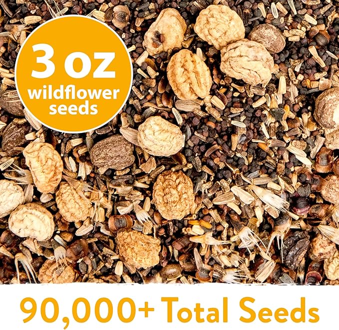 HOME GROWN 90,000+ Wildflower Seeds Mix 3oz 24 Varieties Non-GMO Perennial Flower Seeds for Planting Outdoors Butterfly & Pollinator Flower Mix Attract Bees Birds & Hummingbirds