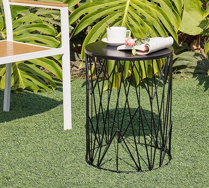 HFHOME Set of 3 Heavy-Duty Round End Table, Side Table, Coffee Table for Indoor Multifunctional Use, Outdoor Decorative Garden Stool Plant Stand-Black