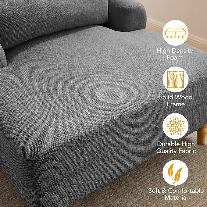 Modern Chaise Lounge Chair with Adjustable Backrest, Upholstered Indoor Leisure Sofa Recliner, Oversized Accent Chair Deep Seat Reading Armchair for Living Room, Bedroom, Office, Dark Gray