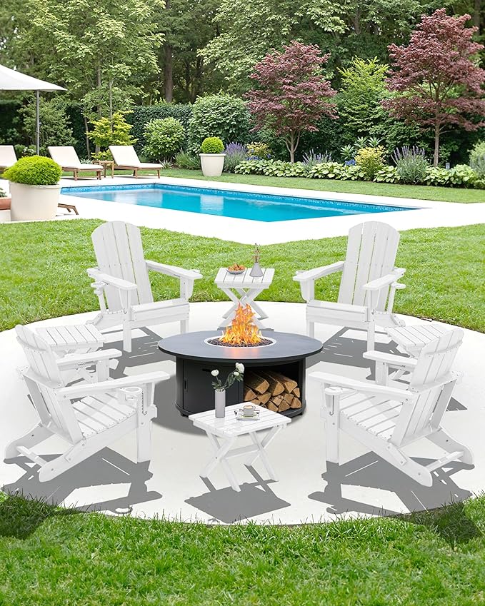 SERWALL Folding Outdoor Side Table Set of 6, Adirondack End Table, White