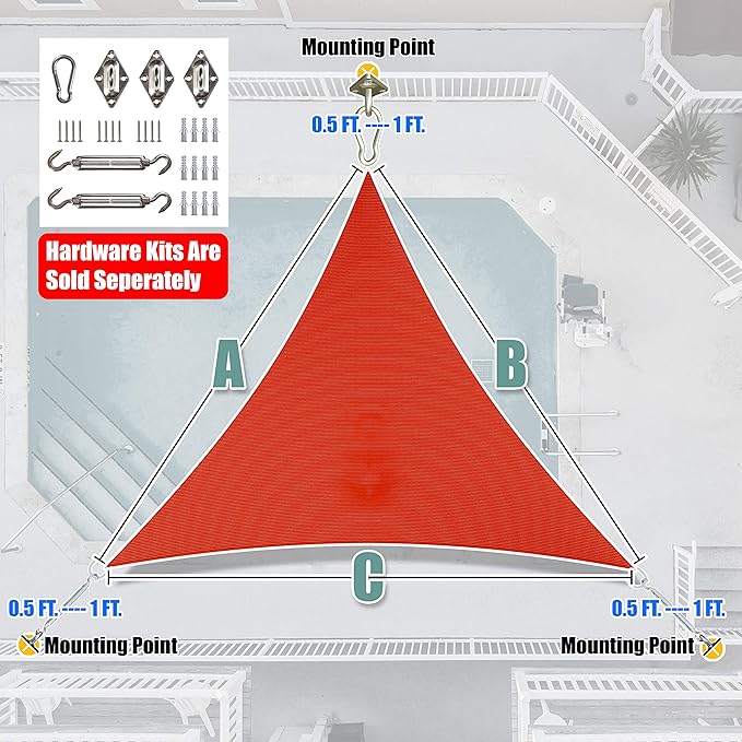 Amgo Custom Size 11' x 11' x 11' Red Triangle Sun Shade Sail UPF50+ AGTAPRT12, Order to Make Canopy Awning, 95% UV Blockage, Water & Air Permeable, Commercial Standard (We Customize)