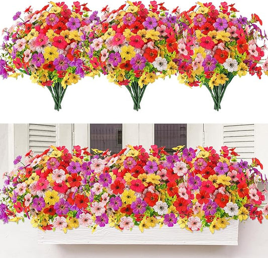 MACTING Artificial Flowers for Outdoors 12 Bundles Faux Outdoor Plants UV Resistant Fake Plastic Flowers No Fade for Planters Patio Porch Garden Home Indoor Outside Summer Decorations(Mix Color-2)