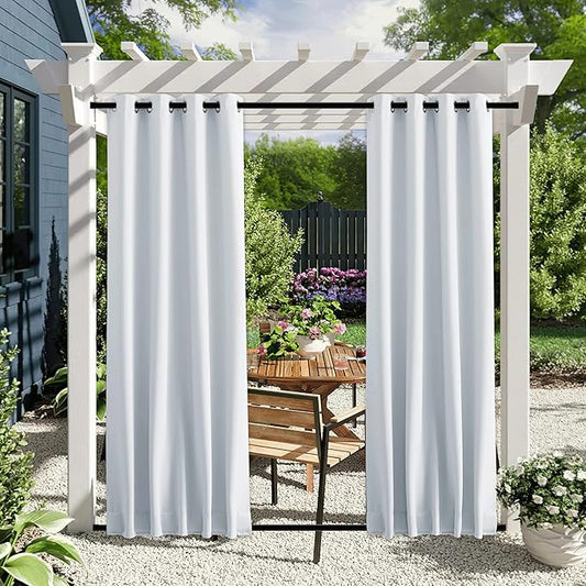 NICETOWN 2 Panels Outdoor Curtains for Patio Waterproof with Grommet & Back Tab on top and Bottom, Windproof Privacy Sound & Light Reducing for Gazebo with Fixed Rope, W46 x L63, Greyish White