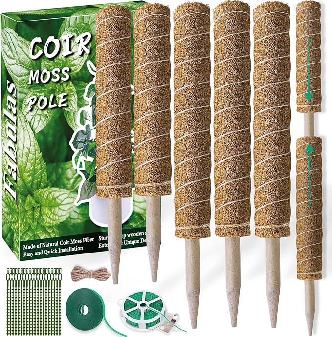 Moss Pole 58.7 Inch - Monstera Plant Support 5 Pack, 17.5" and 12" Plant Stakes for Indoor Plants Coco Coir Moss Pole Sticks for Climbing Potted Live Plants, Pothos, Philodendron