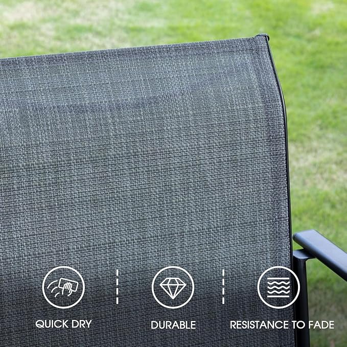 VICLLAX 5 Pieces Patio Dining Set for 4, Outdoor Furniture Set Includes 40.7" Round Patio Table and 4 Patio Stackable Chairs, Grey Wood Grain Tabletop and Grey Fabric