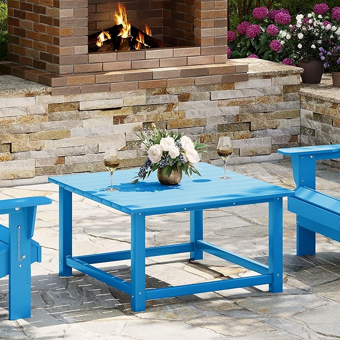 WestinTrends Malibu Low Outdoor HDPE Square Patio Coffee Table, Pacific Blue