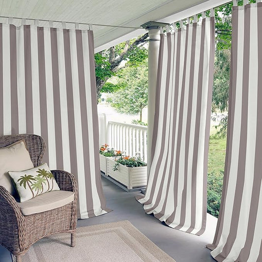 Elrene Home Fashions Highland Stripe Indoor/Outdoor Curtain Panel, 50 inches X 95 inches, Gray & White