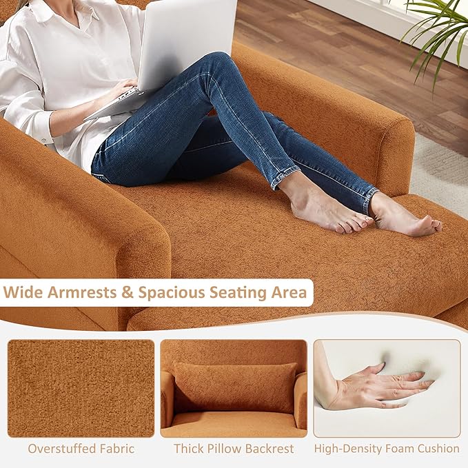 Oversized Chaise Lounge Chair Set of 2, Cloud Fluffy Chaise Sofa Recliner with Adjustable Backrest, Comfy Upholstered Sleeper Couch Bed, Modern Deep Seat Reading Armchair for Living Room, Bedroom