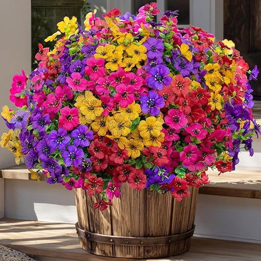 Artificial Flowers for Outdoors Fake Plants - 16 Bundles Faux Outside Greenery Boxwood UV Resistant Plastic Shrubs Decor (Mixed)