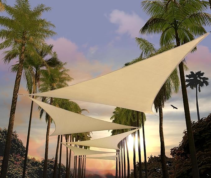 Amgo Custom Size 15' x 15' x 15' Beige Triangle Sun Shade Sail Order to Make Canopy Awning UPF50+ AGSLT, 95% UV Blockage, Water & Air Permeable, 200GSM Commercial Standard (We Customize)