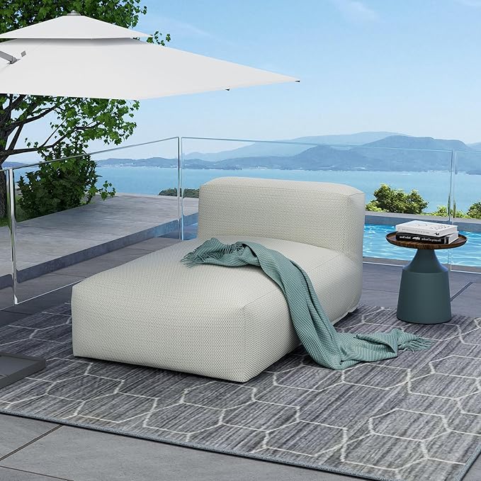 Outdoor Bean Bed Chair Sun Lounger, Outdoor Couch Sofa for Patio & Pool, Foam Filling Day Bed Furniture, Comfy Lazy Sofa for Outside, Water-Resistant Seating (Light Green, 59'' L)