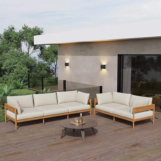 Acanva Modern Outdoor Patio Furniture Set, All-Weather Aluminium Conversation Sectional Sofa with Thick Cushions for Backyard, Garden, Porch, Loveseat, Beige