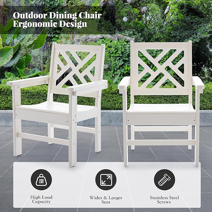 HDPE Dining Table Set for 6,7-Piece Outdoor Table and Chairs Include 6 Dining Chairs and 62.5" Patio Dining Table with Umbrella Hole (White)