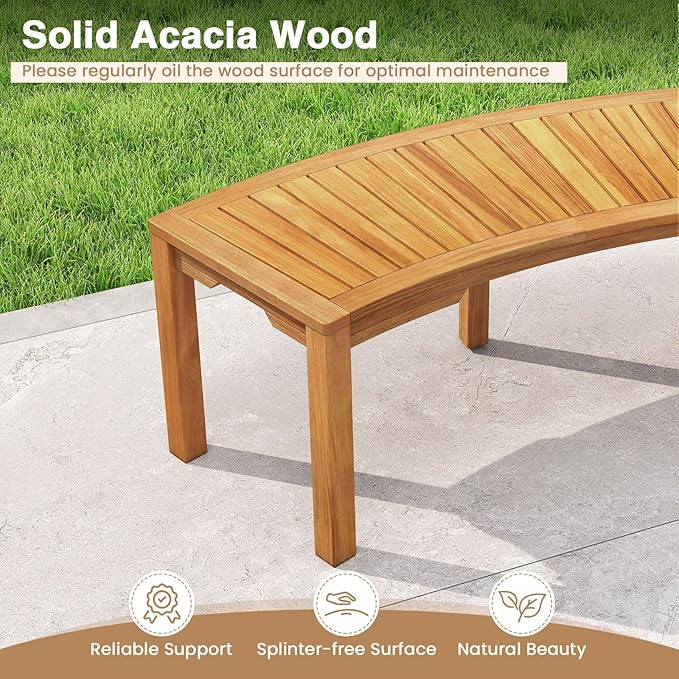 Tangkula Outdoor Curved Bench, Acacia Wood Fire Pit Bench w/Slatted Seat, Patio Backless 2-Person Seating for Porch, Yard, Garden, 800 LBS Max Load, Oil Painted (4, 45")