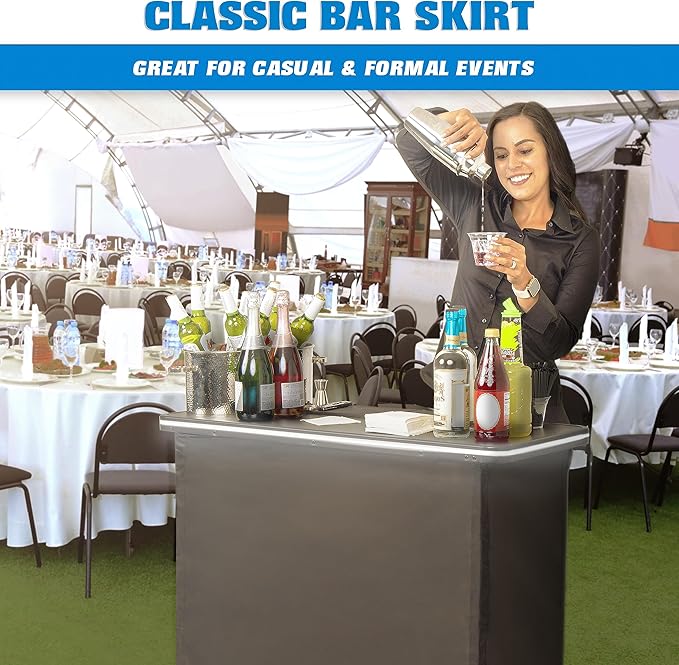 GoBar Portable Bar Table for Events - Black, 3 Skirts, or LED - Pop Up Mobile Bartending Station with Travel Carrying Case