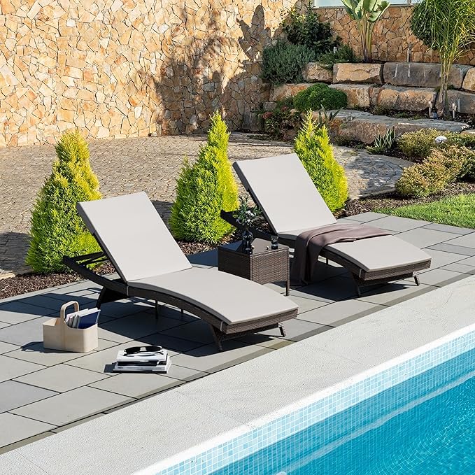 Pamapic Patio Chaise Lounge Set 1 Piece, Patio Lounge Chair with Adjustable Backrest and Removable Cushion, Outdoor Pool Lounge Chair Set for Patio Poolside Backyard Porch