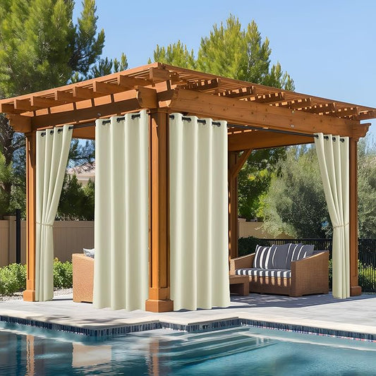 NICETOWN Fade Resistant Outdoor Patio Curtains Waterproof 2 Panels, Xenon Arc Tested Grade 4 Fade Proof, W52xL84 in Thermal Insulated UV Protection Drapes for Sunroom & Pergolas, Light Beige