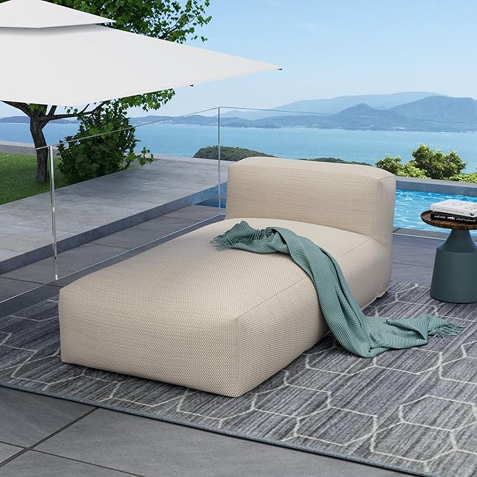 Outdoor Bean Bed Chair Sun Lounger, Outdoor Couch Sofa for Patio & Pool, Foam Filling Day Bed Furniture, Comfy Lazy Sofa for Outside, Water-Resistant Seating (Light Orange, 70'' L)