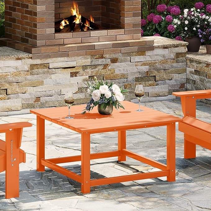 WestinTrends Malibu Low Outdoor HDPE Square Patio Coffee Table, Orange