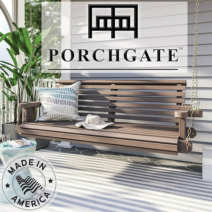 Porchgate Amish Heavy Duty 800 Lb Roll Comfort Treated Porch Swing W/Chains (4 Foot, Warm Walnut Stain)