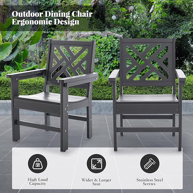 HDPE Dining Table Set for 6,7-Piece Outdoor Table and Chairs Include 6 Dining Chairs and 62.5" Patio Dining Table with Umbrella Hole (Gray)