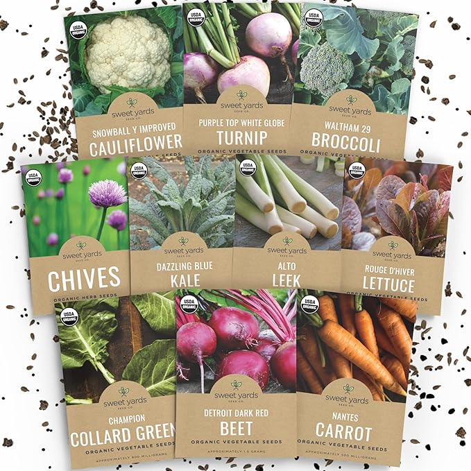 Organic Cold Hardy Fall & Winter Seeds Variety Pack - 10 Individual Packs - 2026 Season - Caulifower, Turnip, Kale, Carrots and More! for Indoor & Outdoor Planting (Non-GMO, Certified Organic)