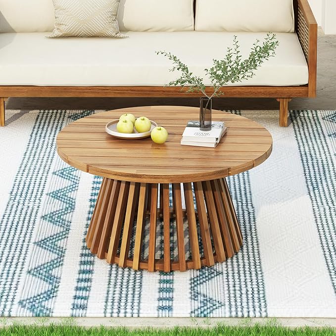 Christopher Knight Home Claremont Patio Sofa and Coffee Table Set, 2 Piece Wicker Patio Furniture Set, Acacia Wood 3 Seater Outdoor Sofa Daybed and Coffee Table Set, Teak+Beige