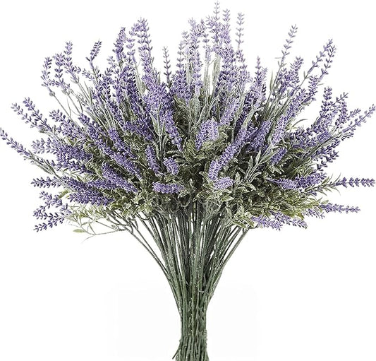 Butterfly Craze Lavender Flower Stems - Lifelike Outdoor Artificial Plants - DIY Crafts & Floral Picks - Planter Filler & Window Flower Box - Pack of 8, 14.5"-16.5" Violet & Green