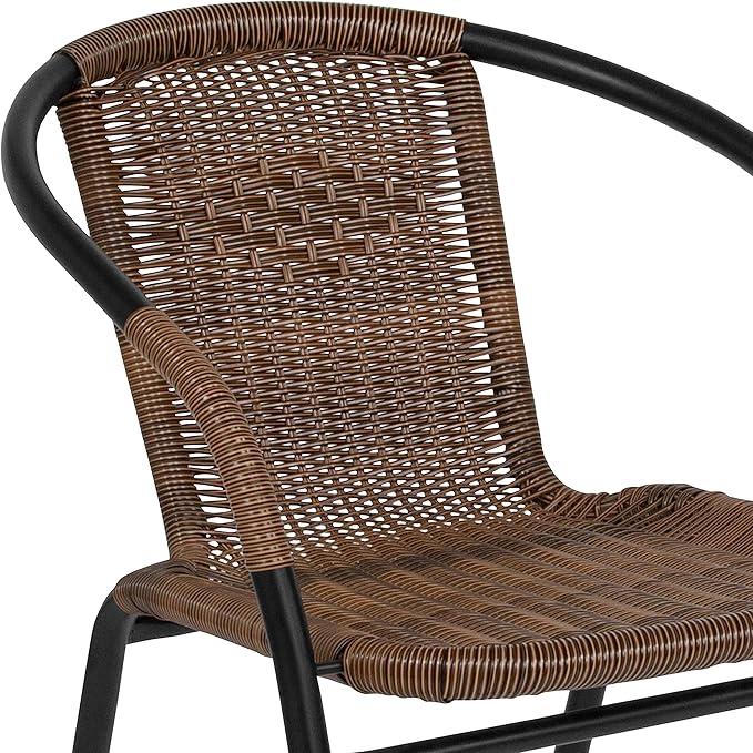 Flash Furniture Lila Modern Rattan Indoor/Outdoor Stackable Dining Chairs, Stacking Rattan Bistro Chairs for Patio or Restaurant, Set of 2, Brown