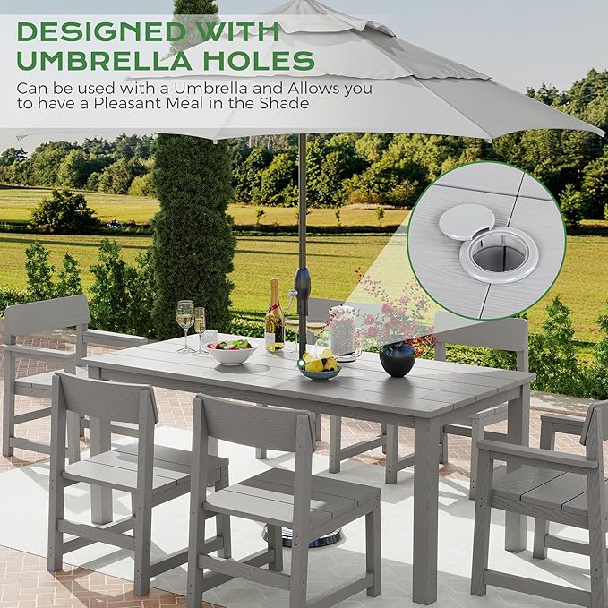 10-Piece HIPS Patio Dining Set for 8 Person Outdoor Dining Sets with Umbrella Hole Tables and Chairs Furniture Set All Weather Proof for Garden, Backyard, Poolside
