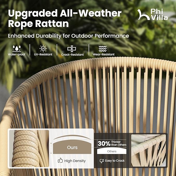 PHI VILLA 9 Pieces Outdoor Dining Set for 8, 83" Long Rectangle Wrought Iron Table with Umbrella Hole & Cushioned Brown Wicker Chairs, Modern Outside Furniture for Patio, Deck, Backyard, Porch