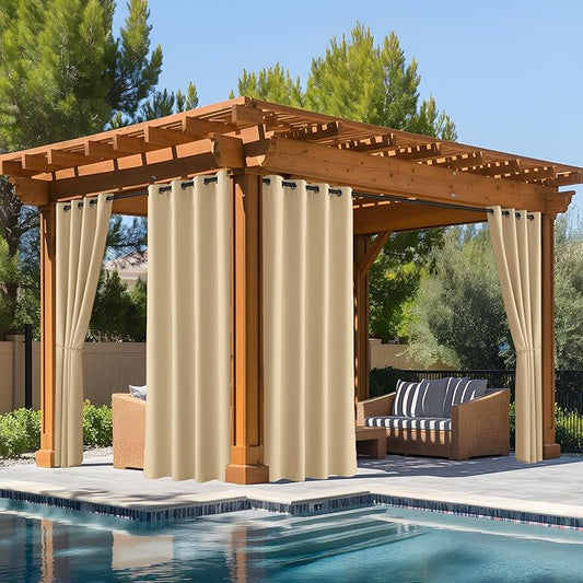 NICETOWN Fade Resistant Patio Curtains Outdoor Waterproof, Fade-Proof Curtains Grade 4 Color Fastness Certified, Thermal Insulated Privacy Sun Shades for Gazebo, W52 x L72, Biscotti Beige, 2 Panels