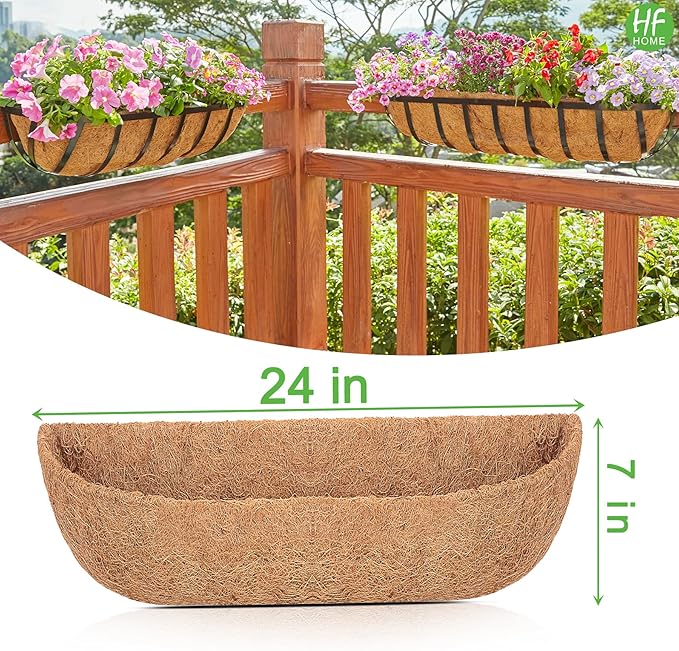HFHOME 2 Pcs Coco Liners for Planters 24 Inch, Horse Trough Coconut Planter Hanging Basket Liners for Window Box Hanging Trough Planter