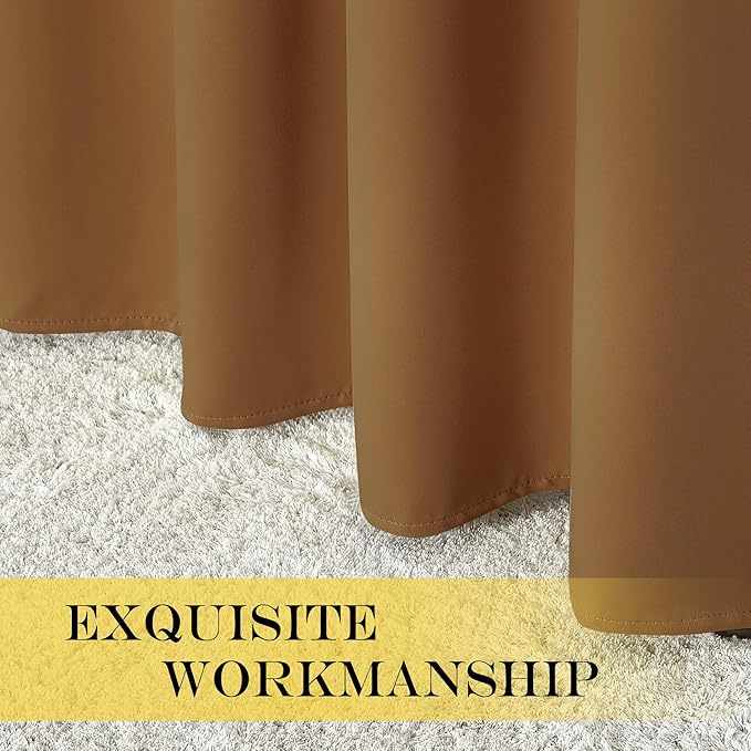 NICETOWN Blackout Curtain for Living Room 95 inch Length - Sound Reducing Grommet Thermal Insulated Room Darkening Window Treatment for Bedroom (Gold Brown, 1 Panel, W52 x L95)