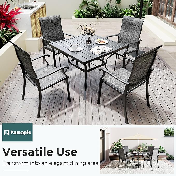 5-Piece Outdoor Dining Set, Patio Furniture Set with 4 Regular Chairs,Patio Dining Set with 1 Rectangular Table for Garden, Backyard, Poolside, Deck, Charcoal