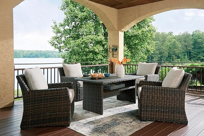 Signature Design by Ashley Brook Ranch Casual Outdoor Multi-use Table with 1 Fixed Shelf, Dark Brown & Gray