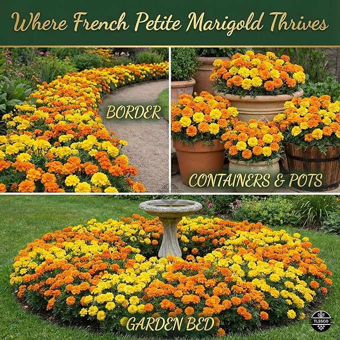 1450+ French Petite Marigold Seeds, Pack for 2026 USA Premium Non-GMO Flower Seeds for Planting Outdoors AKA. Tagetes patula Easy to Grow Heirloom Seeds