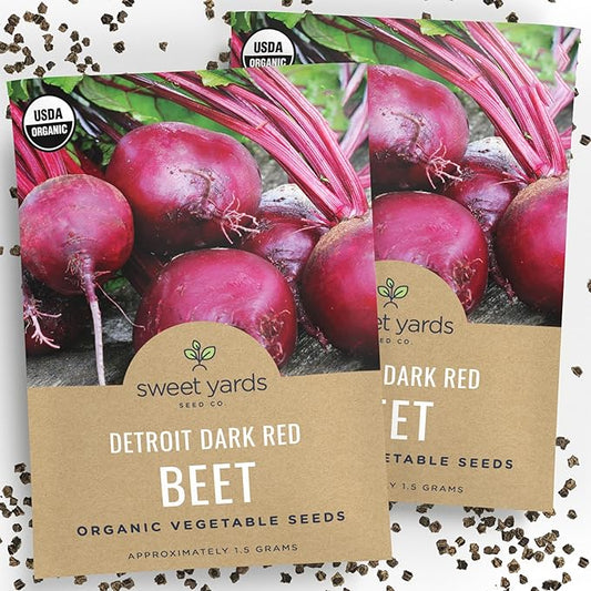 Organic Beet Seeds ‘Detroit Dark Red’ – Two Seed Packets! – Over 308 Heirloom USDA Organic Non-GMO Seeds – Sweet Yards Seed Co.