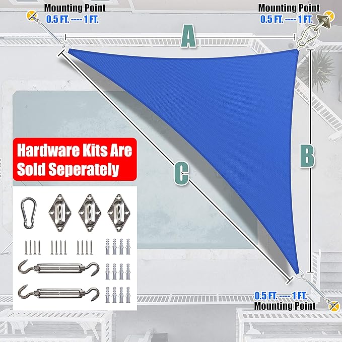 Amgo Custom Size 19' x 19' x 26.9' Blue Right Triangle Sun Shade Sail Order to Make Canopy Awning UPF50+ AGSLT, 95% UV Blockage, Water & Air Permeable, 200GSM Commercial Standard (We Customize)