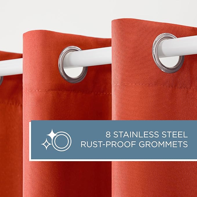 TOWN & COUNTRY BASICS Cabana Solid Heavyweight Indoor Outdoor Curtains, Light Filtering Opacity with Grommet Top, Water Repellent, 54"x84", Mecca Orange (Pack of 12)