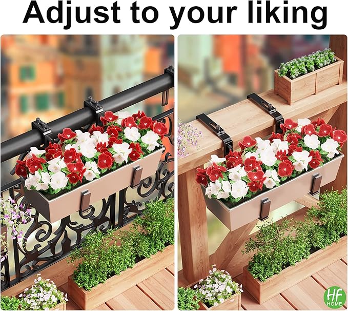 HFHOME 2PCS Adjustable Planter Box Brackets, Brackets for Window Boxes Planters Hanging Flower Box Holders, Wall Mount Holder for Windowsills, Garden, Fences, and Balcony - Black (Patent Registered)