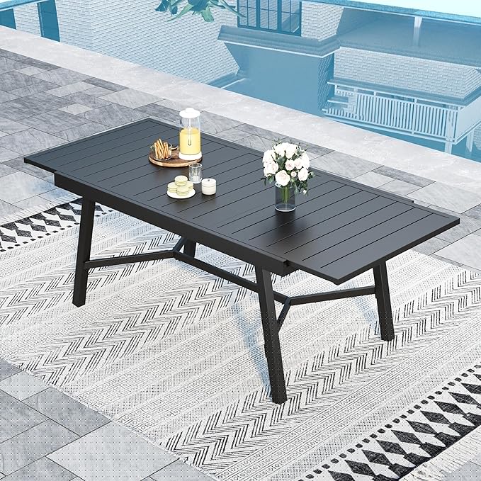 Sophia & William Black Expandable Patio Table Metal Outdoor Dining Table with E-Coating for 6-8 Person Lawn Garden Deck Rectangular Extendable Table