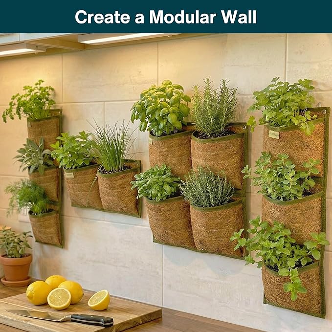 Vertical Garden Planter, 3 Pocket, Living wall Planter, Hanging wall planters for Indoor Plants, Hanging planters for Outdoor Plants, for Herbs, Boho Kitchen Decor, Patio Decor, Indoor Garden
