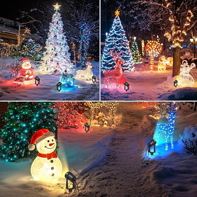 Banord RGBW Color Changing Outdoor Landscape Lighting, 4 Pack Low Voltage LED Outdoor Spotlight with Remote, IP65 Waterproof for Yard, Garden, Lawn