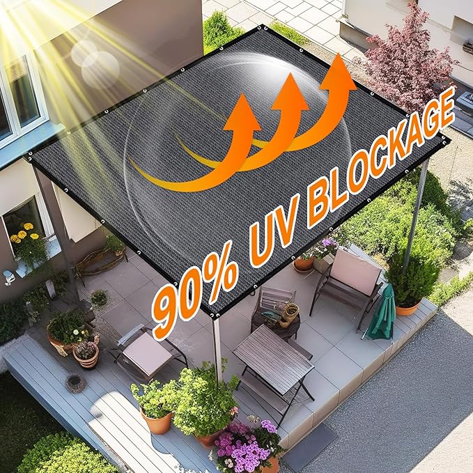Artpuch 90% Sun Shade Cloth, 12 x 20 FT Pergola Shade Cover Canopy with Grommets, Sun Screen Fabric Tarp for Patio, Outdoor, Garden, Backyard, Dark Grey
